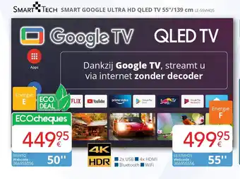 Eldi SMART GOOGLE ULTRA HD QLED TV 55’’/139 cm LE-55VHQ5 aanbieding