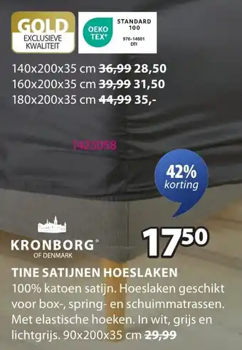 Jysk Kronborg of Denmark Tine Satijnen Hoeslaken aanbieding