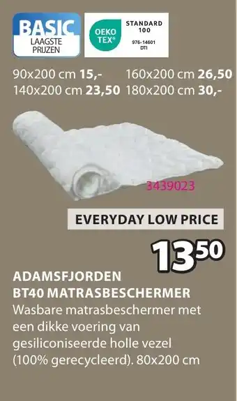 Jysk Adamsfjorden BT40 Matrasbeschermer aanbieding