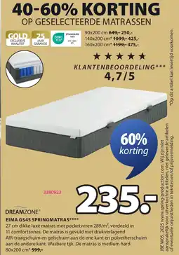 Jysk Dreamzone Eima GS45 Springmatras aanbieding