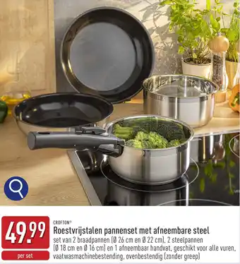 ALDI Roestvrijstalen pannenset met afneembare steel aanbieding