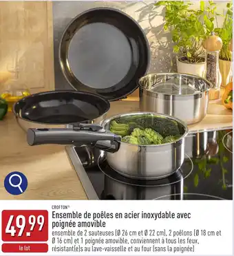 ALDI Crofton Ensemble de poêles en acier inoxydable avec poignée amovible aanbieding