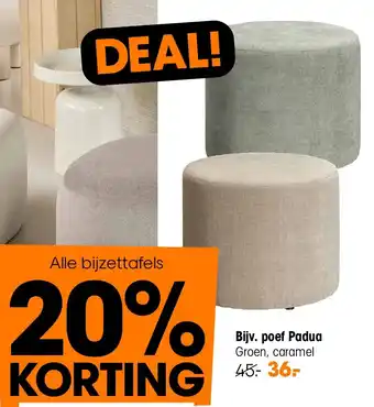 Kwantum poef Padua Groen, caramel aanbieding