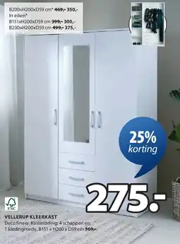 Jysk VELLERUP KLEERKAST aanbieding