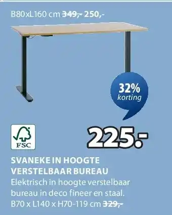 Jysk SVANEKE IN HOOGTE VERSTELBAAR BUREAU aanbieding