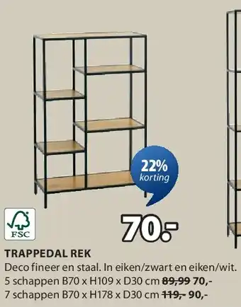 Jysk TRAPPEDAL REK 5 schappen B70 x H109 x D30 cm aanbieding