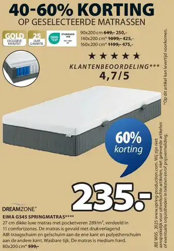 Jysk EIMA GS45 SPRINGMATRAS aanbieding