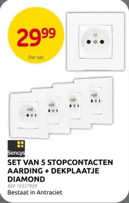 Brico Sencys Set Van 5 Stopcontacten Aarding + Dekplaatje Diamond aanbieding