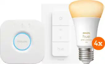 Coolblue Philips Hue White Ambiance Kit de Démarrage E27 avec 4 Ampoules, Variateur + Bridge aanbieding