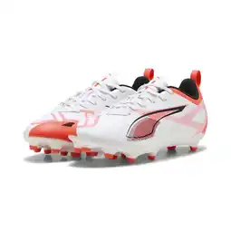 Decathlon ULTRA 5 PLAY FG/AG voetbalschoenen voor jongeren PUMA White Black Glowing Red aanbieding