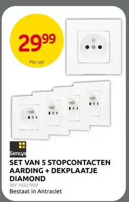 Brico SET VAN 5 STOPCONTACTEN AARDING + DEKPLAATJE DIAMOND aanbieding