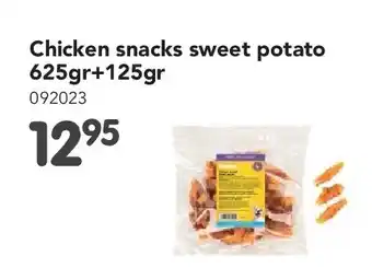 Happyland Chicken snacks sweet potato 625gr+125gr aanbieding