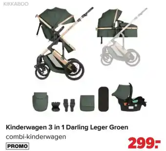 Baby-Dump Kikkaboo kinderwagen 3 in 1 darling leger groen aanbieding