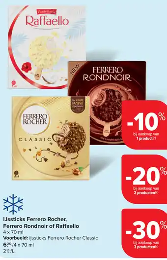 Carrefour IJssticks Ferrero Rocher, Ferrero Rondnoir of Raffaello aanbieding