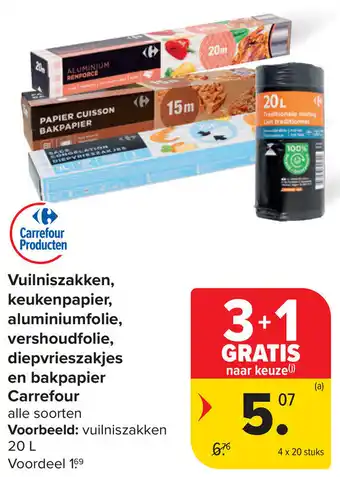 Carrefour Vuilniszakken, keukenpapier, aluminiumfolie, vershoudfolie, diepvrieszakjes en bakpapier aanbieding