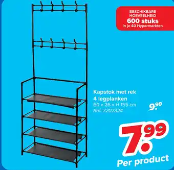 Carrefour Kapstok met rek 4 legplanken aanbieding