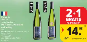 Carrefour Frankrijk Alsace Jean Murbach Pinot Blanc, Pinot Gris en Riesling aanbieding