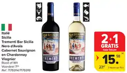 Carrefour Italië Sicilia Trementi Bar Sicilia Nero d'Avola Cabernet Sauvignon en Chardonnay Viognier aanbieding