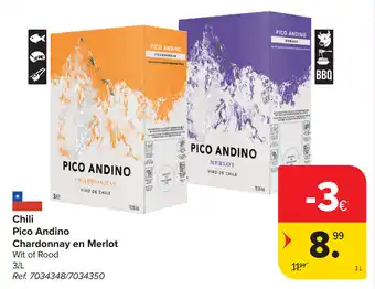 Carrefour Chili Pico Andino Chardonnay en Merlot aanbieding