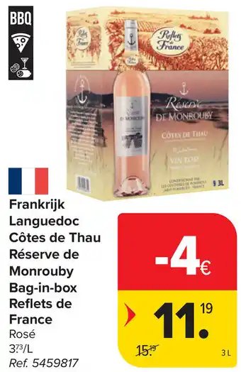 Carrefour Frankrijk Languedoc Côtes de Thau Réserve de Monrouby Bag-in-box Reflets de France aanbieding