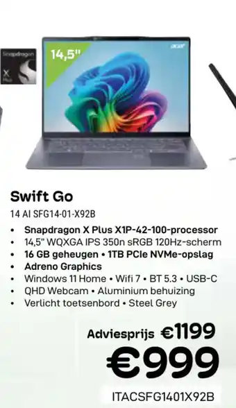 CompuDeals Acer Swift Go 14 AI SFG14-01-X92B aanbieding