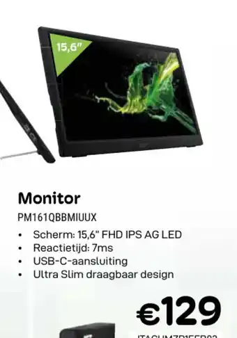 CompuDeals Acer Monitor PM161QBBMIUUX aanbieding