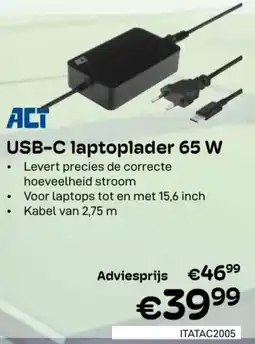 CompuDeals ACT USB-C laptoplader 65 W aanbieding