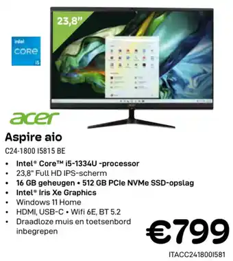 CompuDeals Acer Aspire Aio C24-1800-I5815 BE aanbieding