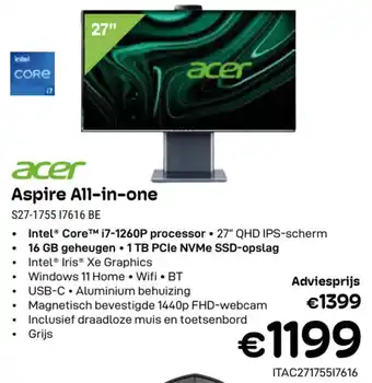 CompuDeals Acer Aspire All-in-one S27-1755 I7616 BE aanbieding