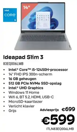 CompuDeals Lenovo Ideapad Slim 3 83EQ006LMB aanbieding