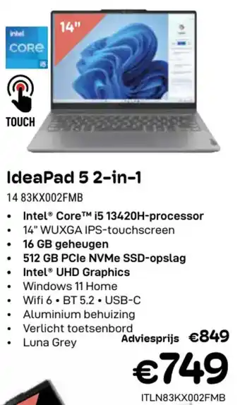 CompuDeals Lenovo IdeaPad 5 2-in-1 14 83KX002FMB aanbieding