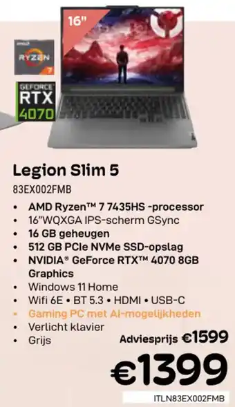 CompuDeals Lenovo Legion Slim 5 83EX002FMB aanbieding