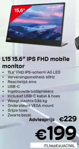 CompuDeals Lenovo L15 15.6" IPS FHD mobile Monitor aanbieding