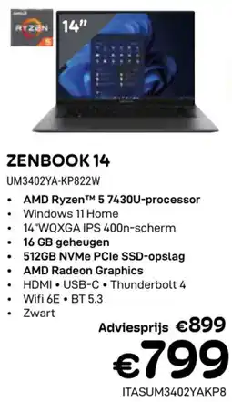 CompuDeals Asus Zenbook 14 UM3402YA-KP822W aanbieding