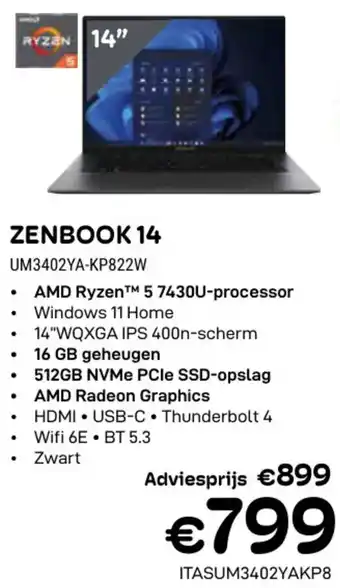 CompuDeals Asus Zenbook 14 UM3402YA-KP822W aanbieding