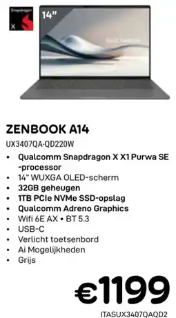 CompuDeals Asus Zenbook A14 UX3407QA-QD220W aanbieding