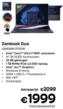 CompuDeals Asus Zenbook Duo UX8406MA-PZ026W aanbieding