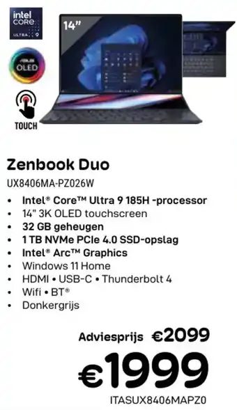 CompuDeals Asus Zenbook Duo UX8406MA-PZ026W aanbieding