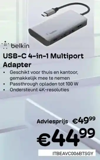 CompuDeals Belkin USB-C 4-in-1 Multiport Adapter aanbieding