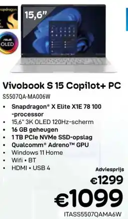 CompuDeals Asus Vivobook S 15 Copilot+ PC S5507QA-MA006W aanbieding