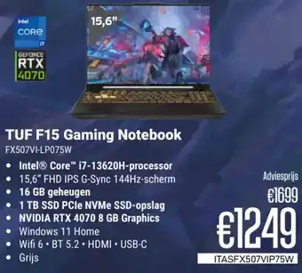 CompuDeals Asus TUF F15 Gaming Notebook FX507VI-LP075W aanbieding