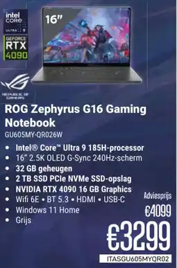 CompuDeals Asus ROG Zephyrus G16 Gaming Notebook GU605MY-QR026W aanbieding