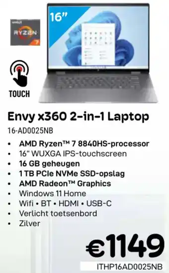 CompuDeals Hp Envy x360 2-in-1 Laptop 16-AD0025NB aanbieding