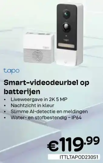 CompuDeals Tapo Smart videodeurbel op batterijen aanbieding