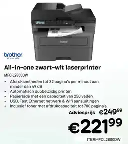 CompuDeals All in one zwart wit laserprinter MFC L2800DW aanbieding