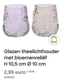 AVA Glazen theelichthouder met bloemenreliëf aanbieding