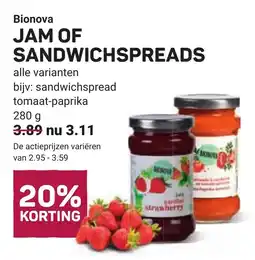 Ekoplaza Bionova jam of sandwichspreads KORTING aanbieding