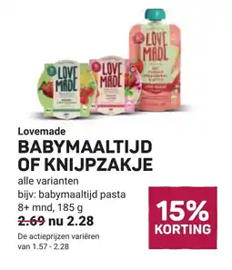 Ekoplaza Lovemade Babymaaltijd of knijpzakje aanbieding