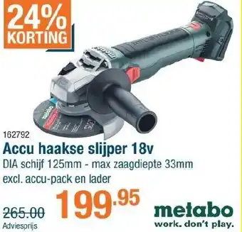 Cevo Metabo Accu haakse slijper 18v aanbieding