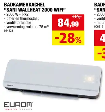 Hubo Eurom Powerful Products Badkamerkachel Sani Wallheat 2000 WiFi aanbieding